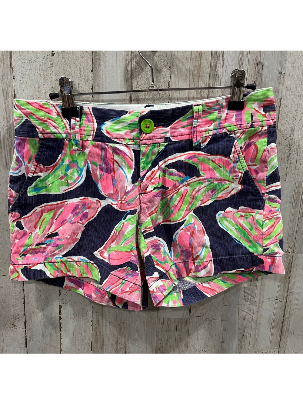 Lilly Pulitzer Women Callahan Shorts In The Vias Navy Pink Leaves Feathers Sz 00